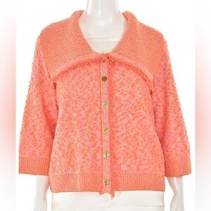 St. John Yellow Label Boucle Knit Cardigan in Orange/Blush Multi